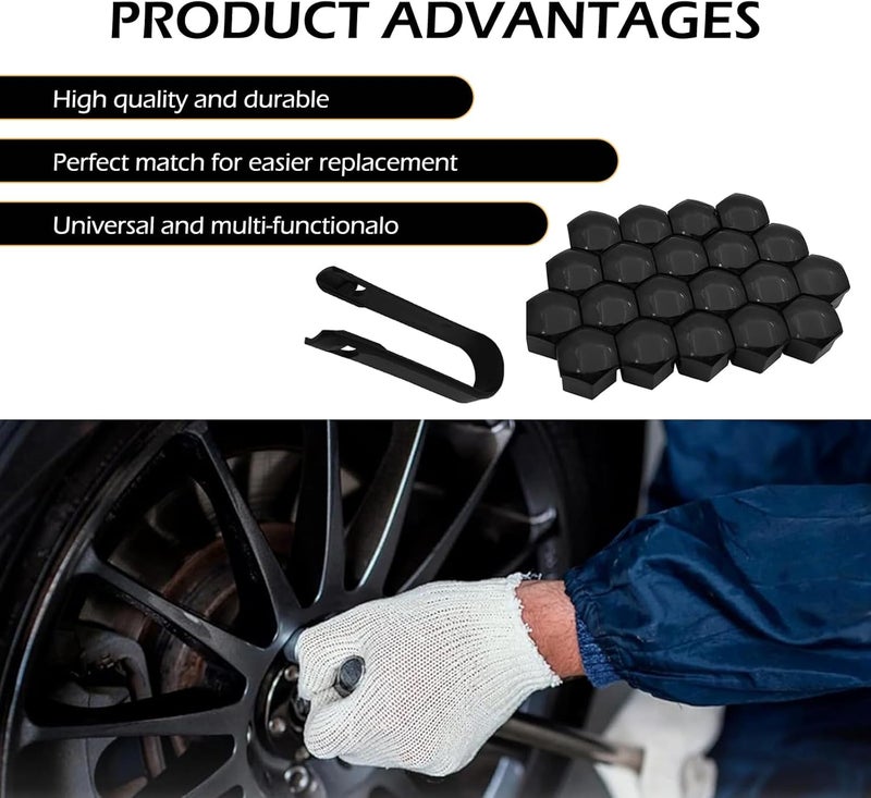 Bawkars 20 PCS Lug Nut Covers, 21mm Bolt Cover Caps with Removal Tool, Hexagonal Plastic Dustproof Wheel Nut Rim Cover, Universal for Most Cars Lug Nut Caps (Black #21mm) - Image 4